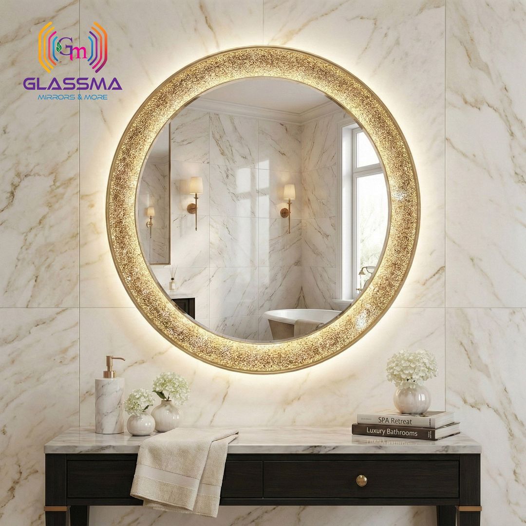 Modern Gold Aluminum LED Mirror - Round Fusion Profile Light Wall Mirror - Glassma